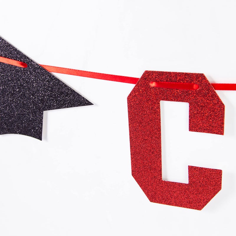 Gexolenu Red Class of 2025 Graduation Theme Party Decoration Banner, Congrats Grad Banner, Black Glitter Graduation Banner, 2025 Black Congratulations Grad Party Decorations - Image 3